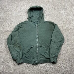 Vintage 1950s Thermal Lined Zip Sweatshirt Jacket Green Waffle Hoodie Distressed